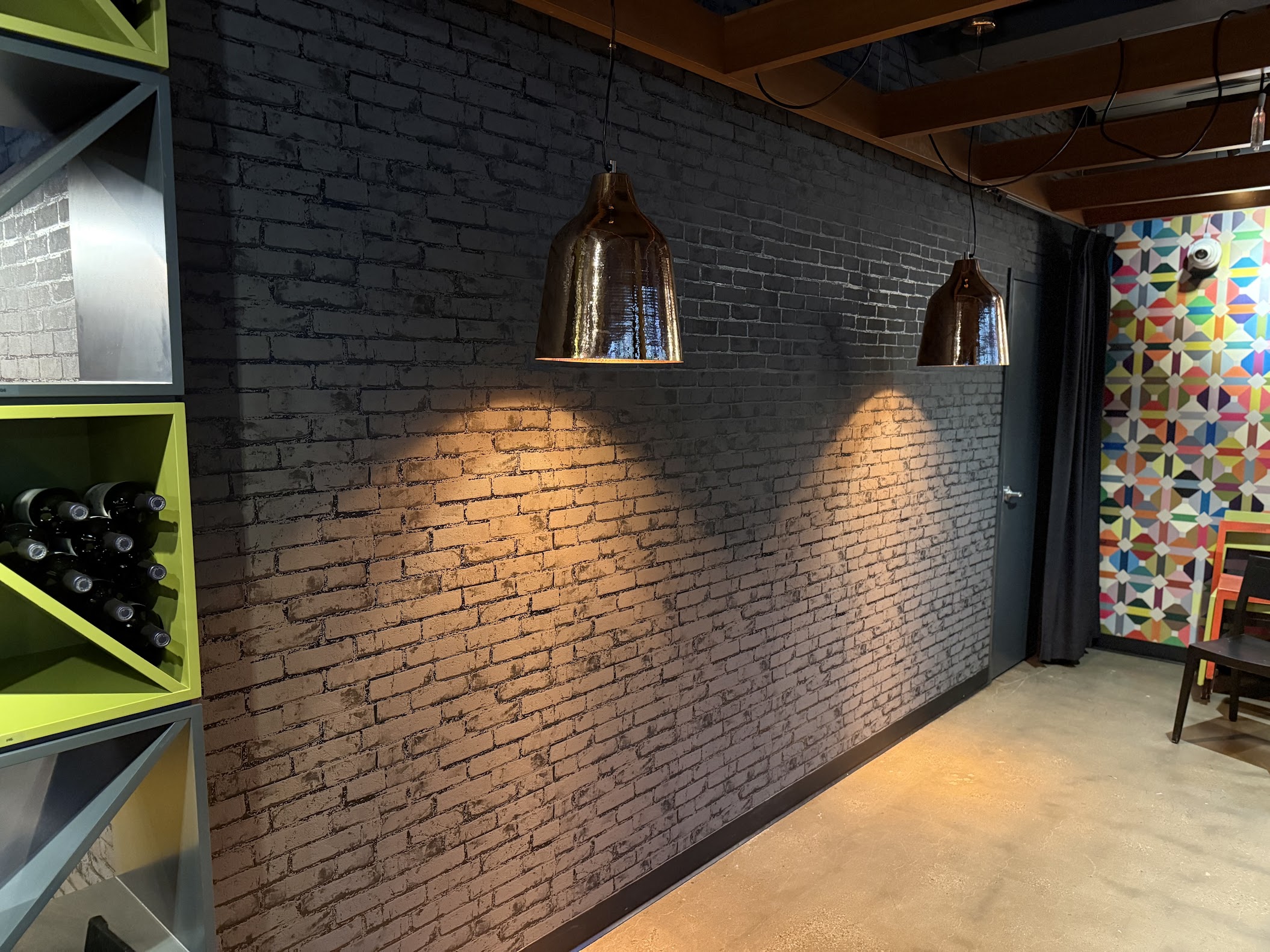 Finished brick-look restaurant wallpaper at a downtown Calgary restaurant