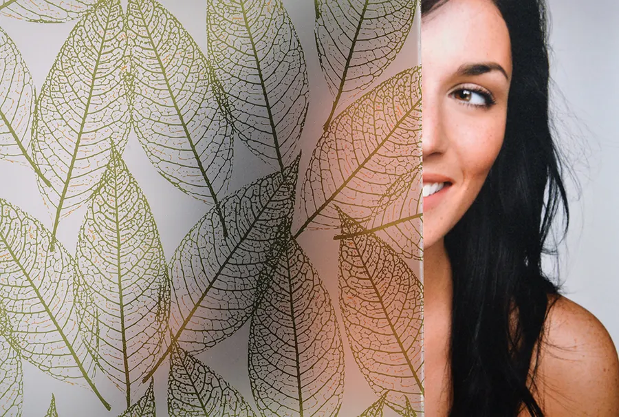 Dusted Leaf Olive/Gold — Nature decorative window film for Calgary glass