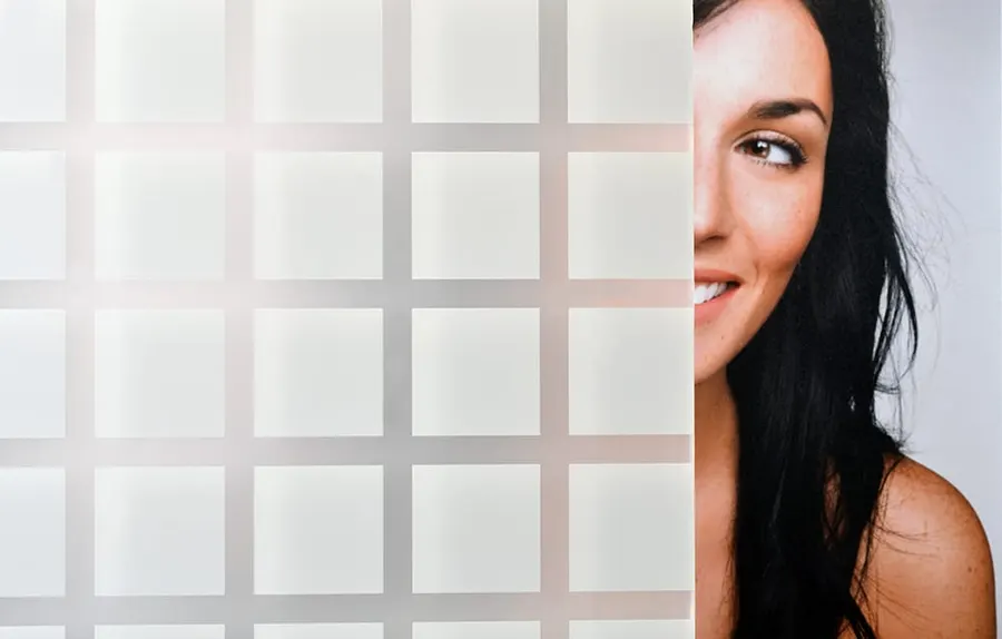 Matte Cool Grey Squares — Geometric decorative window film for Calgary glass