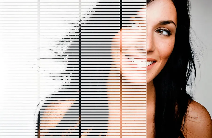 White Paracelli Mini Blind — Lines & stripes decorative window film for Calgary glass