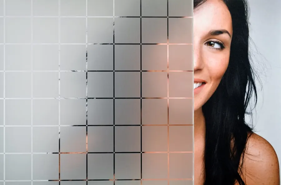 Etched Squares 1-3/16" — Geometric decorative window film for Calgary glass