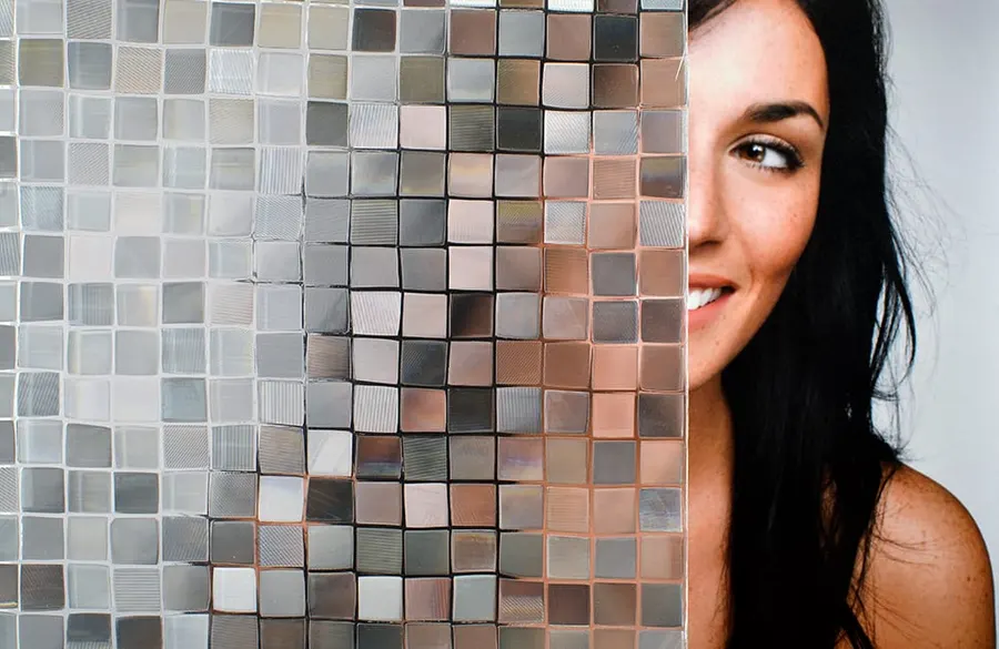 Mosaic Squares Static Cling — Geometric decorative window film for Calgary glass