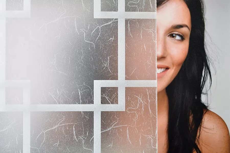 White Gossamer / Frosted Squares — Geometric decorative window film for Calgary glass