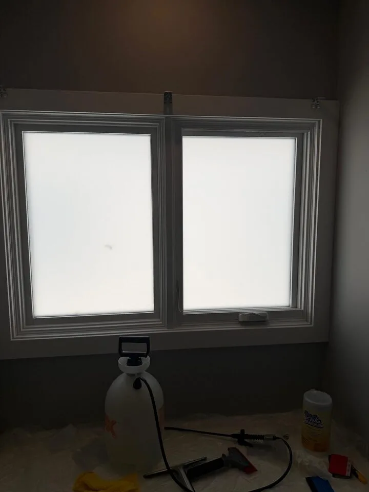 Crystal Etch frosted privacy window film on a side window in Elbow Park SW Calgary