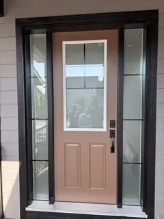 Silver Tech frosted privacy film installed on entry sidelights, a bathroom window and garage glass in Legacy, SE Calgary. See all three proj