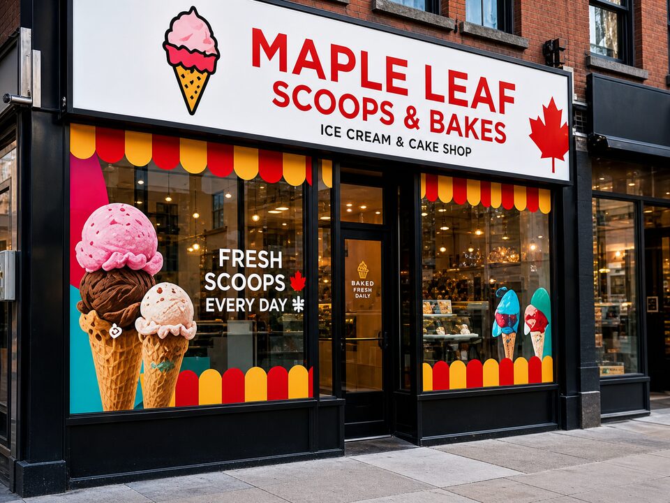 Example: full opaque printed window wrap on a retail storefront