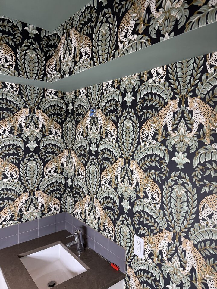 Leopard Botanical Wallpaper – Full Bathroom - Parkland, SE Calgary, AB