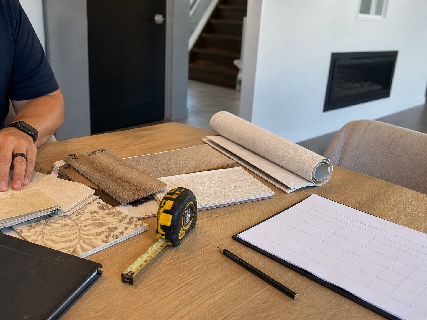 Material samples used for wallpaper and window film pricing