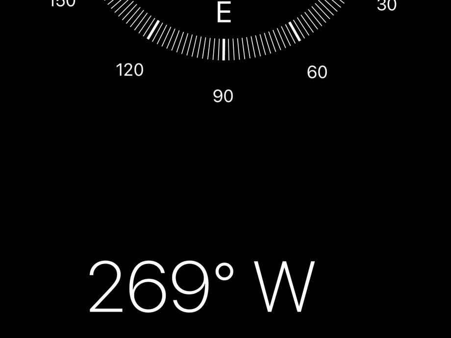 A compass app displaying a reading of 269 degrees